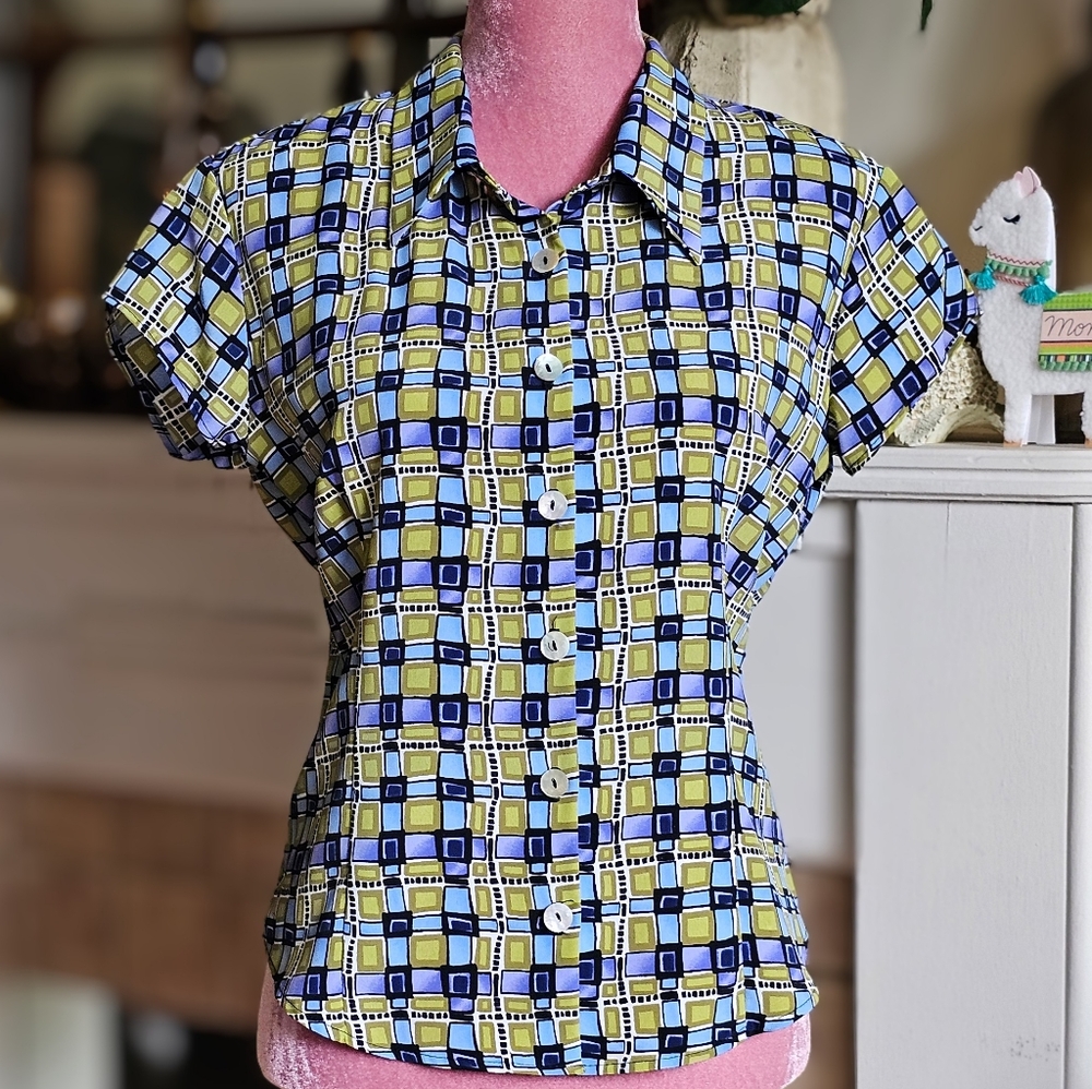 Byer California Vintage Short Sleeve Shirt. Retro Geometric. Vintage Shirt